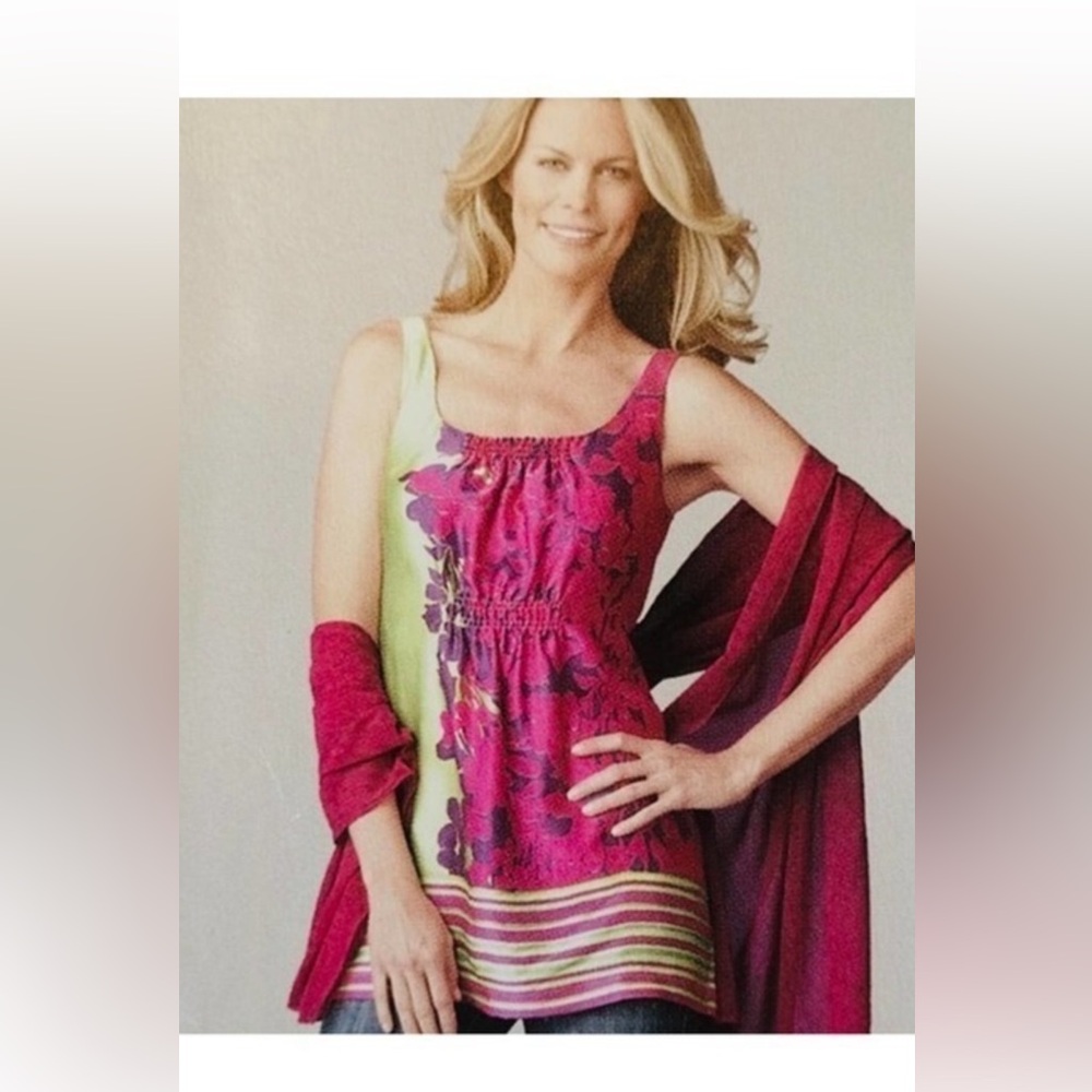 Cabi silk Pink and Green Floral Sleeveless Top Tunic Tank